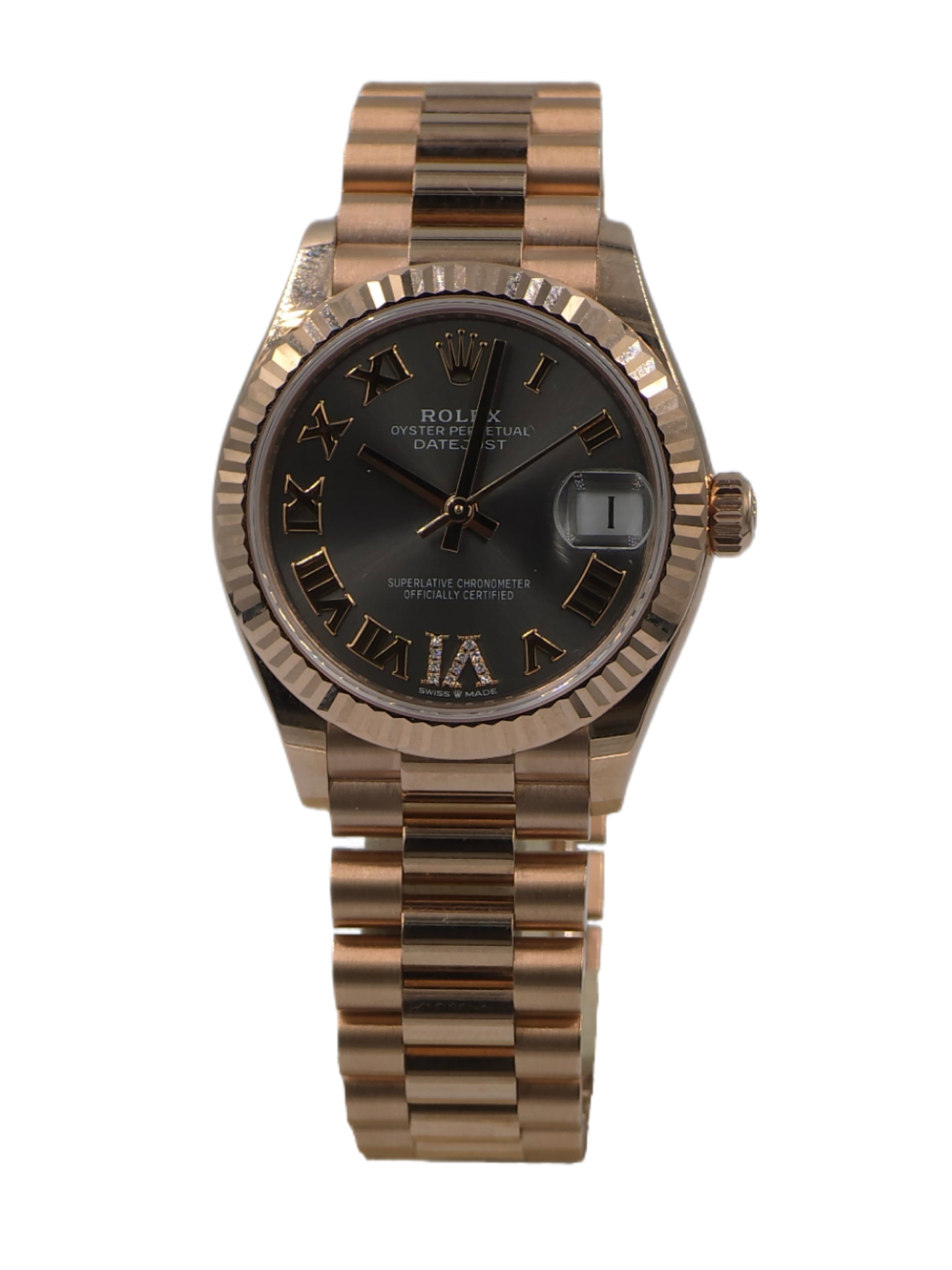 Rolex Oyster Perpetual Datejust 18k Rosé Gold Dark Grey Roman Dial 31mm 2022 Dames